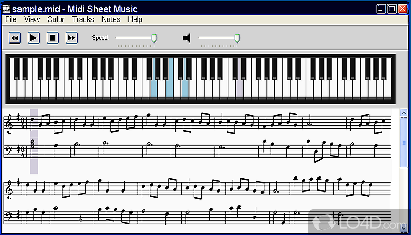 Software utility that allows users to display MIDI files as music sheets - Screenshot of Midi Sheet Music