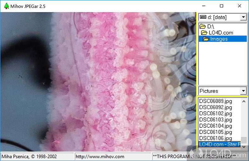 Mihov JPEGar: User interface - Screenshot of Mihov JPEGar