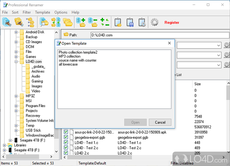 Rename files in the selected folder with MIKLSOFT RENAMER - Screenshot of Professional Renamer