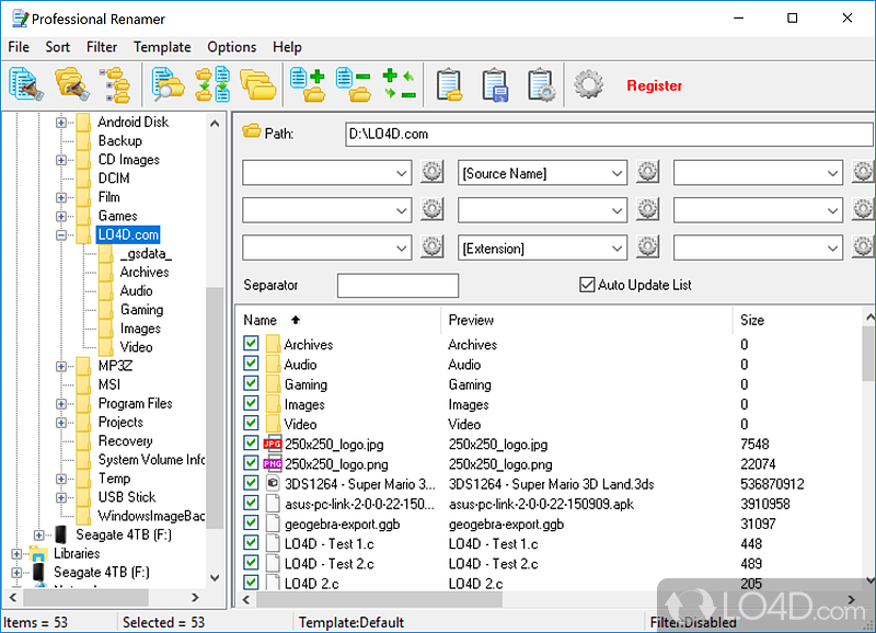 MIKLSOFT Renamer - The program for renaming files in the selected folder - Screenshot of Professional Renamer