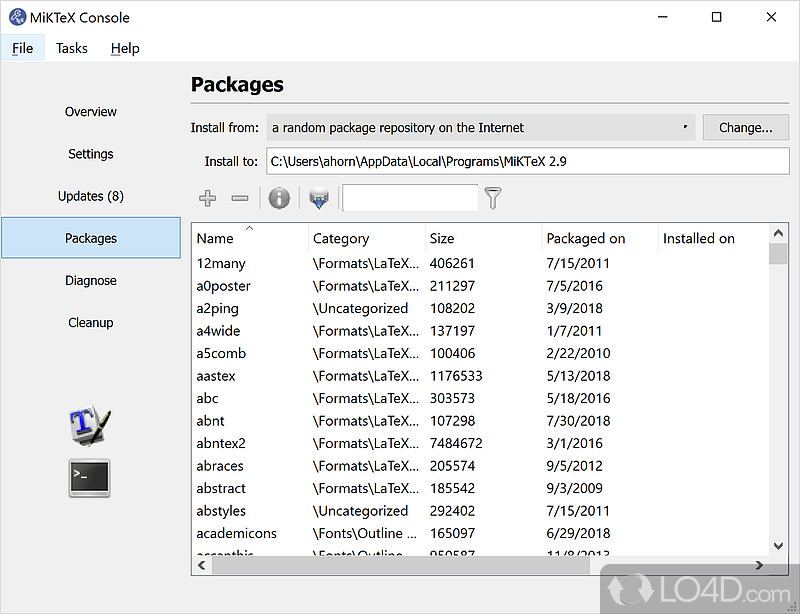 Implementation of TeX/LaTeX and related programs - Screenshot of MiKTeX