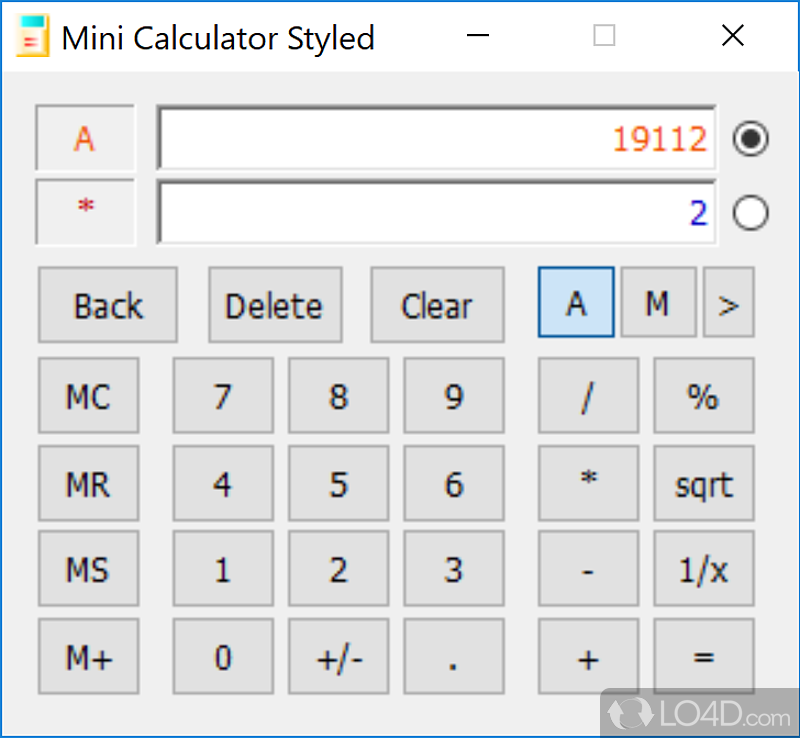 Alternative Windows Calculator with 2 views and general functions - Screenshot of Mini Calculator