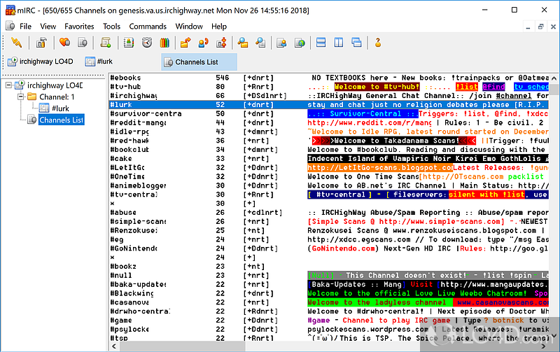 A popular Internet Relay Chat client used by millions of people - Screenshot of mIRC