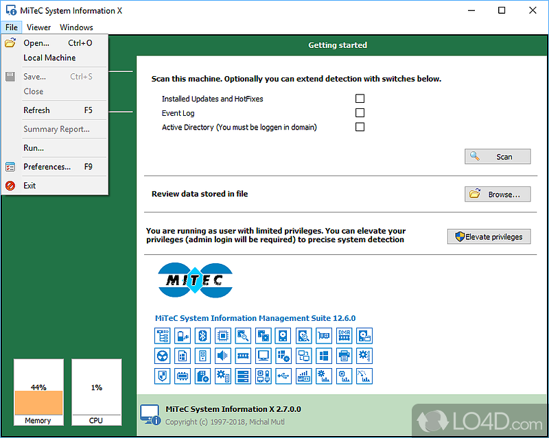 Inspect system's configuration, view hardware and software components, and generate detailed reports - Screenshot of MiTeC System Information X