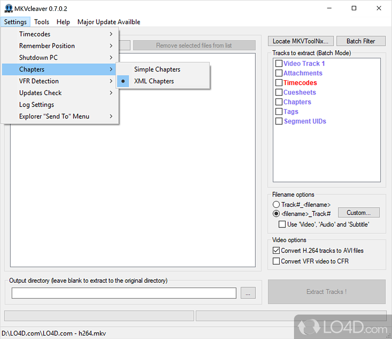 Designed to extract data from MKV files. It can be used in a batch mode - Screenshot of MKVCleaver