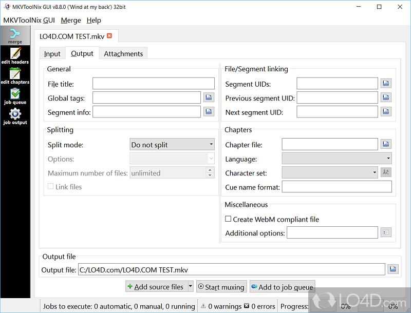 Tools to create, alter and inspect Matroska files - Screenshot of MKVToolnix Portable