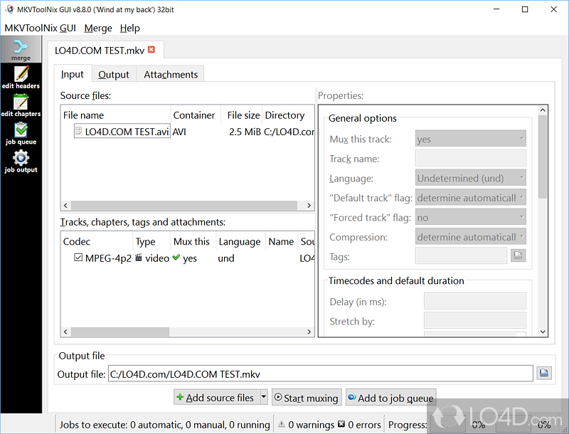 Software app which can quickly alter MKV files and view technical data pertaining to them - Screenshot of MKVToolnix Portable