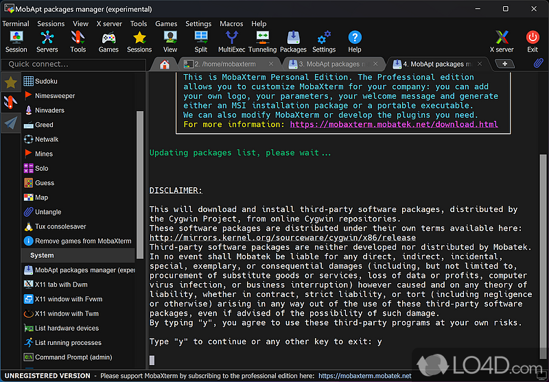 Access to various remote network functionalities - Screenshot of MobaXterm