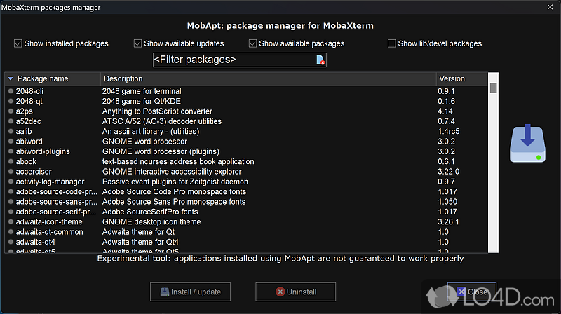 Easy access to a Linux terminal on the Windows - Screenshot of MobaXterm