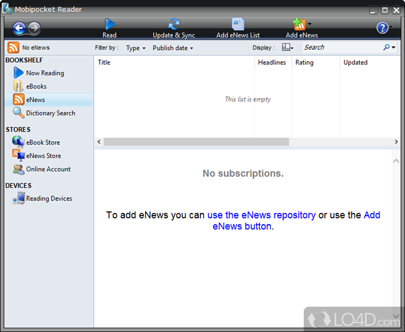 Electronic eBook reader, organizer and RSS feed reader - Screenshot of Mobipocket Reader