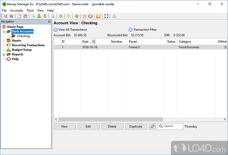 Personal finance software - Screenshot of Money Manager Ex Portable