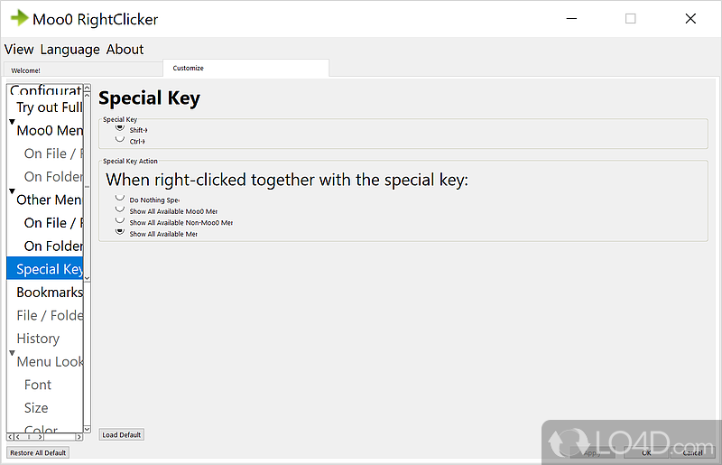 Configuration settings - Screenshot of Moo0 RightClicker