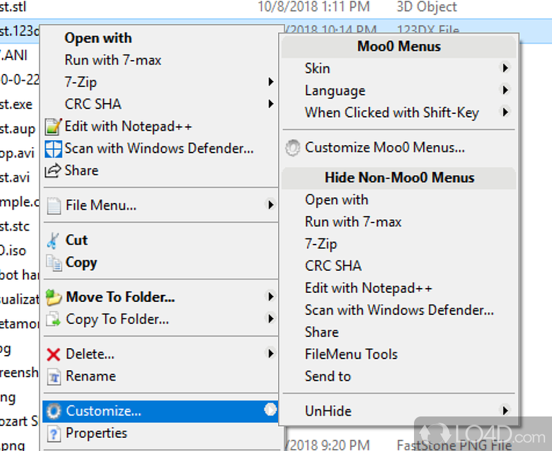 Enhance the functionality of context menu by adding new entries that help with copying - Screenshot of Moo0 RightClicker