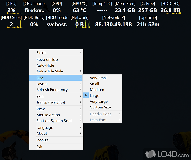 Moo0 SystemMonitor is a highly customizable desktop bar that monitors your system and displays important information about it - Screenshot of Moo0 System Monitor