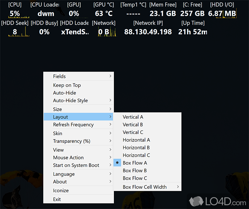 System information display with CPU, RAM and network to start - Screenshot of Moo0 System Monitor