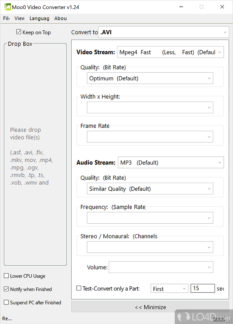 Video conversion software with XviD, x264 and x265 support - Screenshot of Moo0 Video Converter