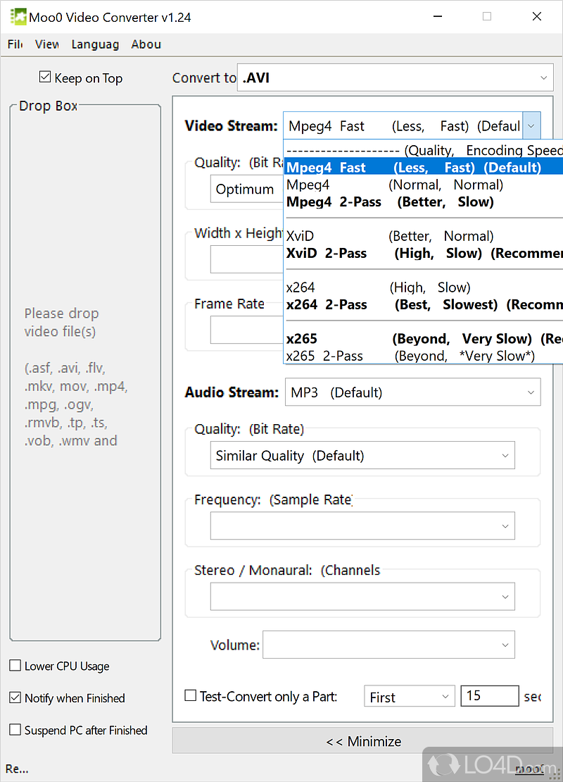 Moo0 Video Converter: User interface - Screenshot of Moo0 Video Converter