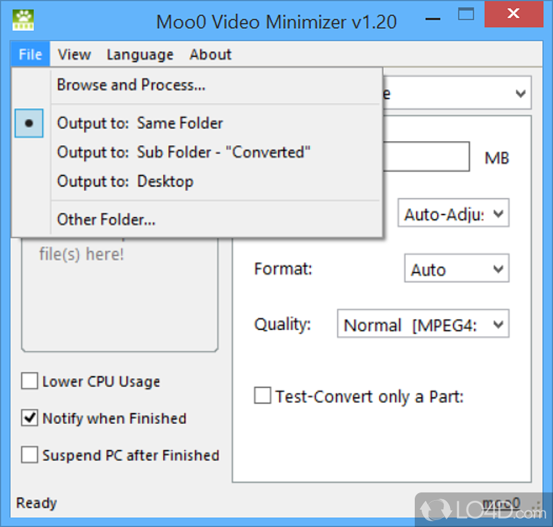 Moo0 Video Minimizer: User interface - Screenshot of Moo0 Video Minimizer