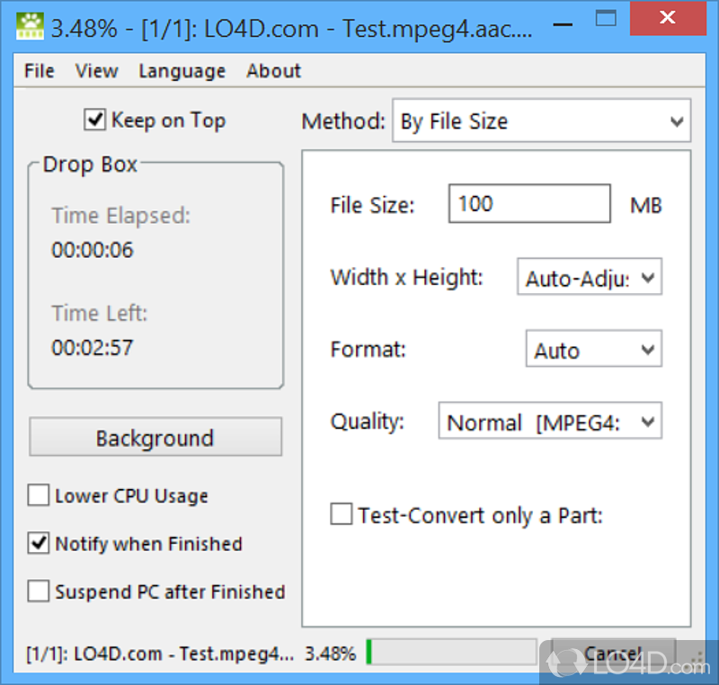Make videos smaller by changing the file size, screen size - Screenshot of Moo0 Video Minimizer