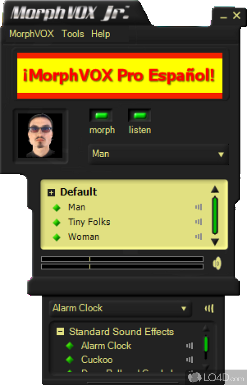 Alter voice to sound like a man, woman or tiny folk during online video games or chats on instant messaging programs - Screenshot of MorphVOX Junior