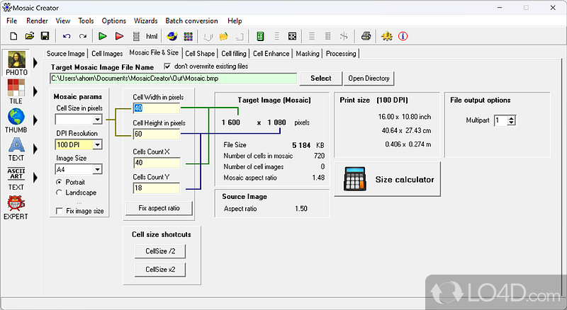 Define all sorts of projects - Screenshot of Mosaic Creator