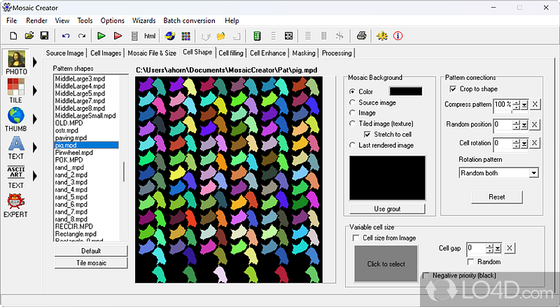 Create HTML galleries - Screenshot of Mosaic Creator