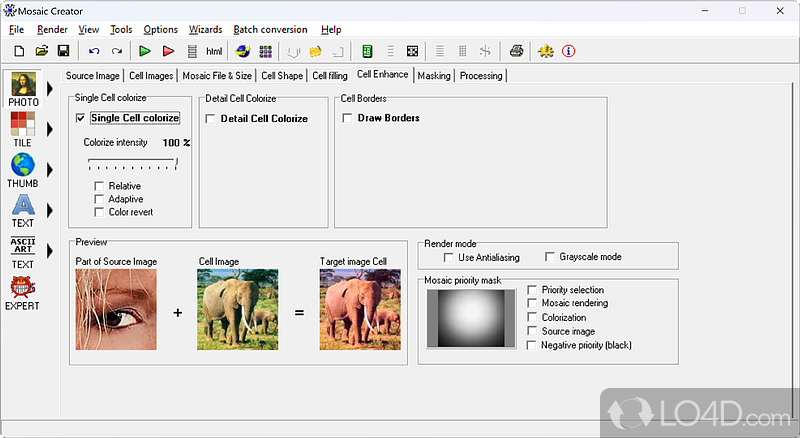 Mosaic Creator: User interface - Screenshot of Mosaic Creator