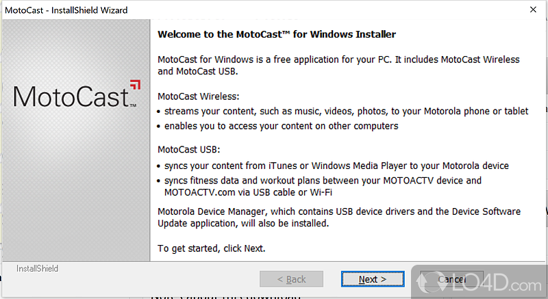 Instantly stream videos and music to Motorola device and access all files or sync media to device with USB - Screenshot of MotoCast