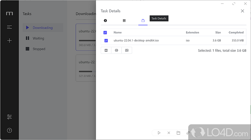 Manage download tasks and view some details about the files you're downloading - Screenshot of Motrix
