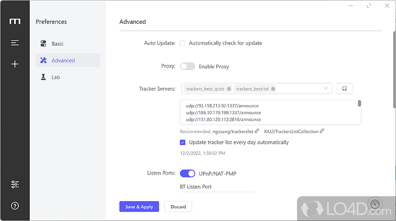 Motrix includes a few different advanced configuration options - Screenshot of Motrix