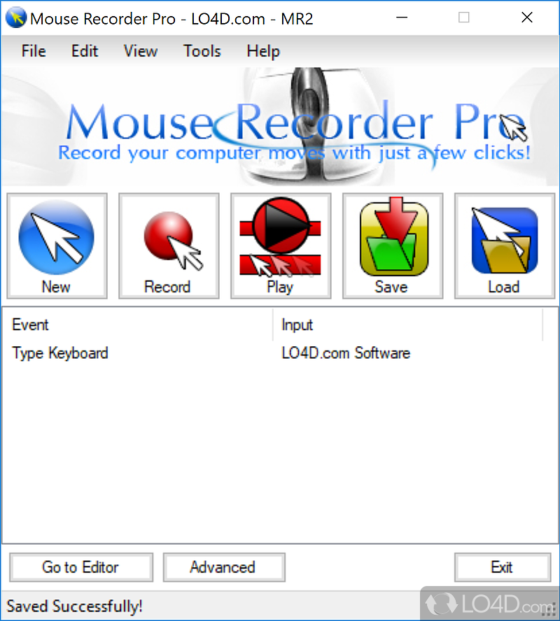 Can record mouse and keyboard movements allowing you to repeat or modify operations - Screenshot of Mouse Recorder Pro 2