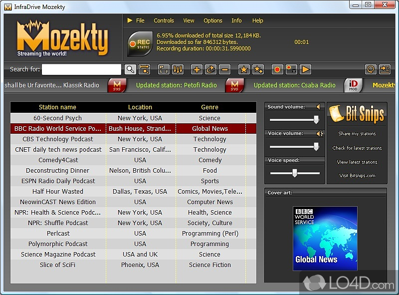 Fast tool to play audio streams and radio stations - Screenshot of Mozekty