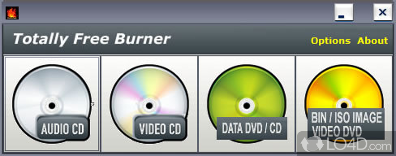Totally Free Burner: User interface - Screenshot of Totally Free Burner
