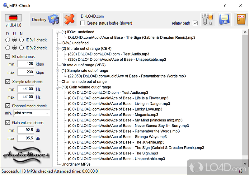 Software solution for verifying entire music collection effectively for quality - Screenshot of MP3-Check