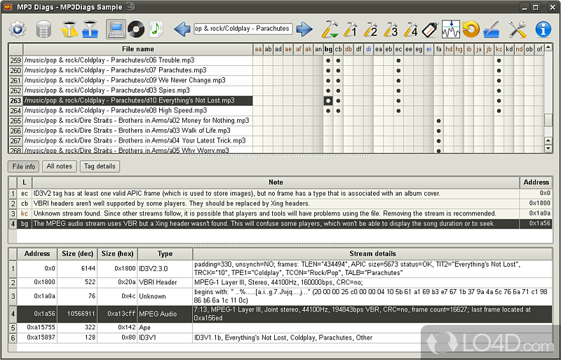 Sophisticated tag editor - Screenshot of MP3 Diags