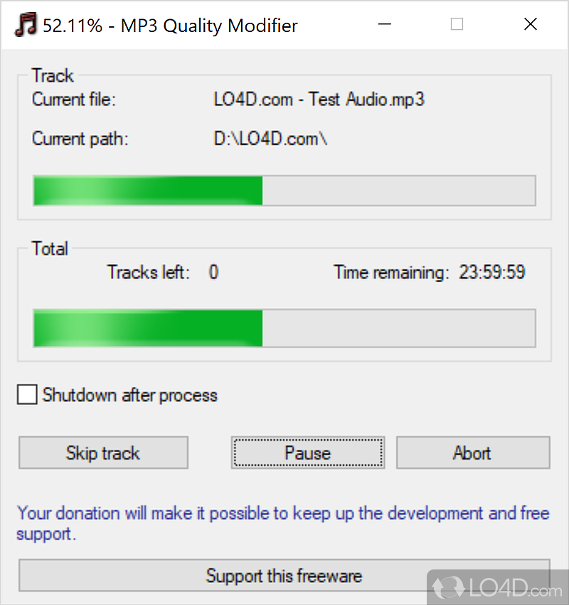 Fit more music on your portable MP3 player - Screenshot of MP3 Quality Modifier