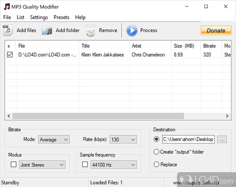 Handy MP3 bitrate changer - Screenshot of MP3 Quality Modifier