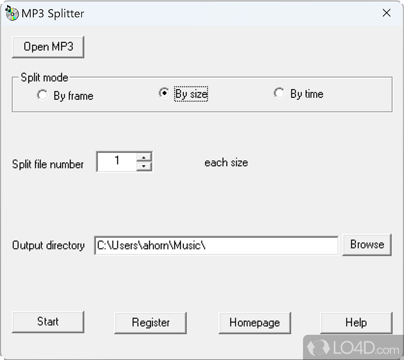 MP3 Splitter: User interface - Screenshot of MP3 Splitter