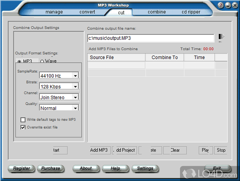 Convert and combine audio tracks, and rip CDs - Screenshot of MP3 Workshop