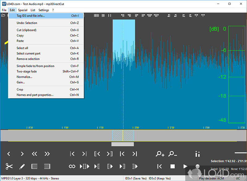 Split songs and automatically detect pauses - Screenshot of mp3DirectCut