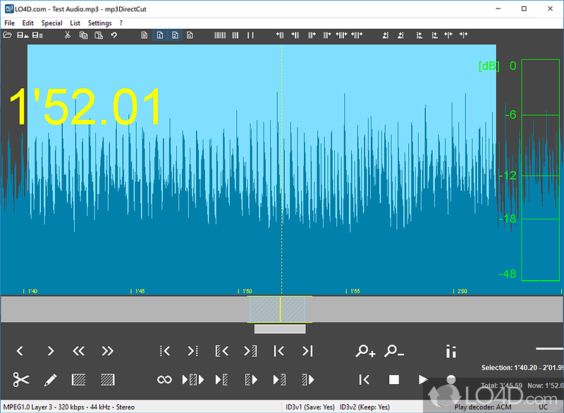 Enables you to easily divide long songs into several smaller segments, detect pauses - Screenshot of mp3DirectCut