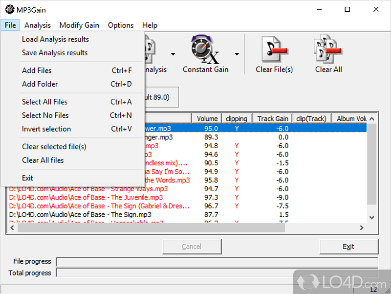 Normalize entire albums and play audio tracks - Screenshot of MP3Gain