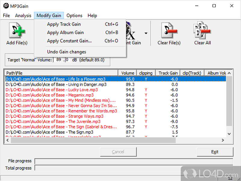 Volume harmonisation across tracks - Screenshot of MP3Gain