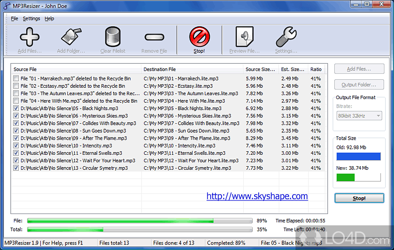 Easily configure output parameters - Screenshot of MP3Resizer