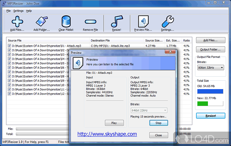 An excellent MP3 resizing solution - Screenshot of MP3Resizer