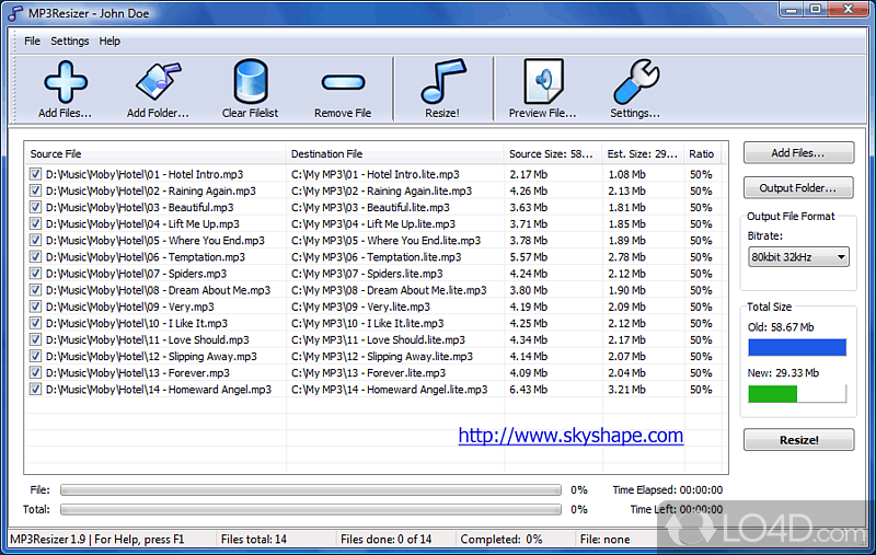 Conveniently reduce size of MP3 files - Screenshot of MP3Resizer