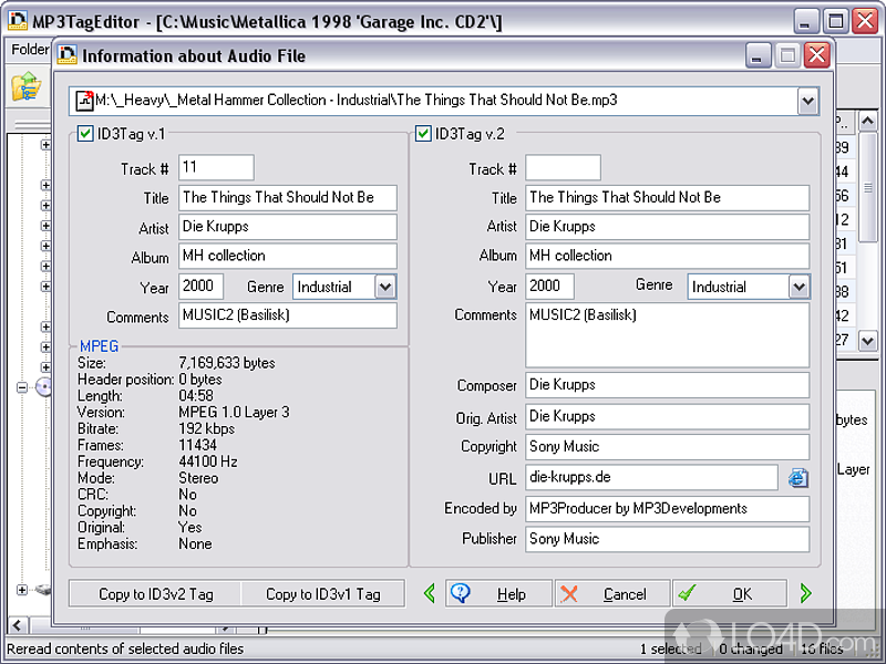 ID3v1/v2 tags editor & renamer - Screenshot of MP3TagEditor
