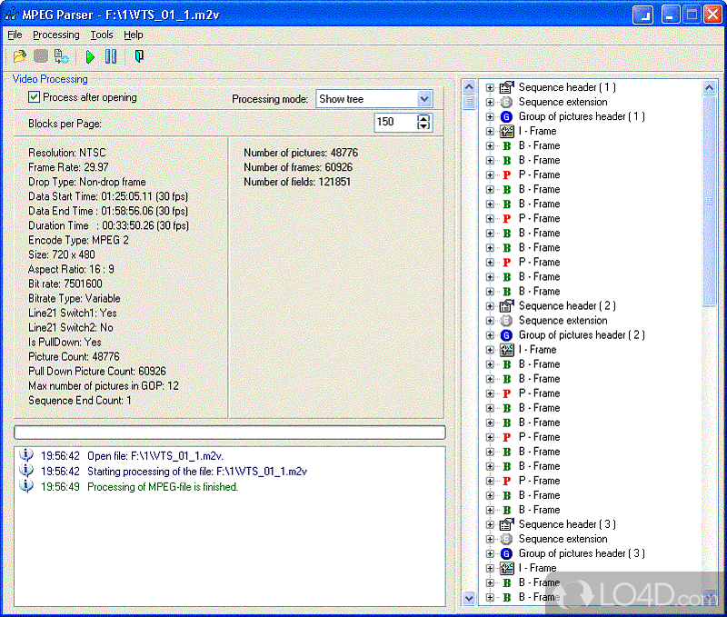 Program for viewing the internal structure of MPEG-files - Screenshot of MPEG Parser