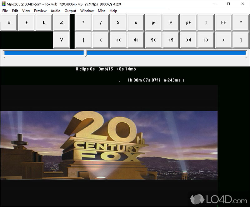 Compact app that allows users to perform video editing operations, such as splitting files, applying deinterlacing effects - Screenshot of Mpg2Cut2