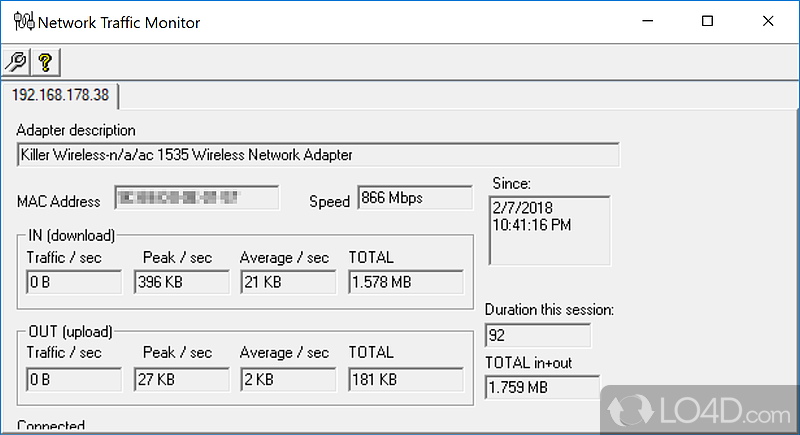 Keep an eye on incoming and outgoing data packets through network adapter and set up limits to receive alerts - Screenshot of Network Traffic Monitor